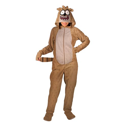 Regular Show Rigby Hooded Unisex Onesie with Thumb Holes and Removable Feet